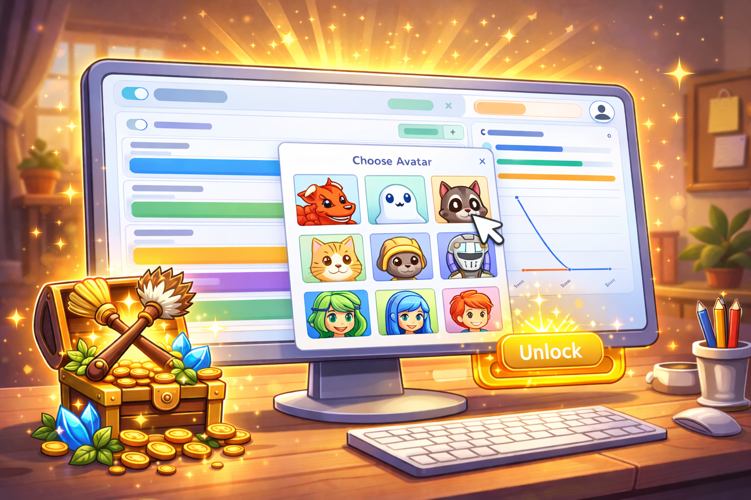 Family Chores avatar customization and store screen.